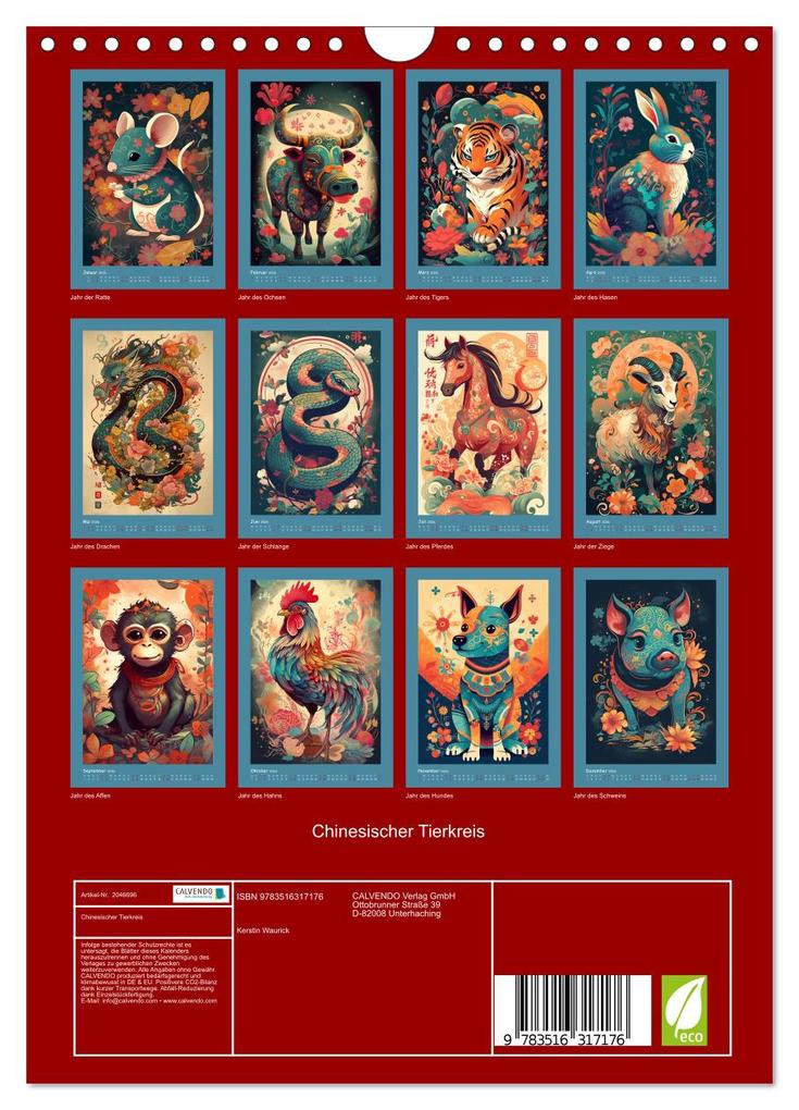 Weitere Ansicht: Chinesischer Tierkreis (Wandkalender 2026 DIN A4 hoch), CALVENDO Monatskalender | Calvendo, Kerstin Waurick