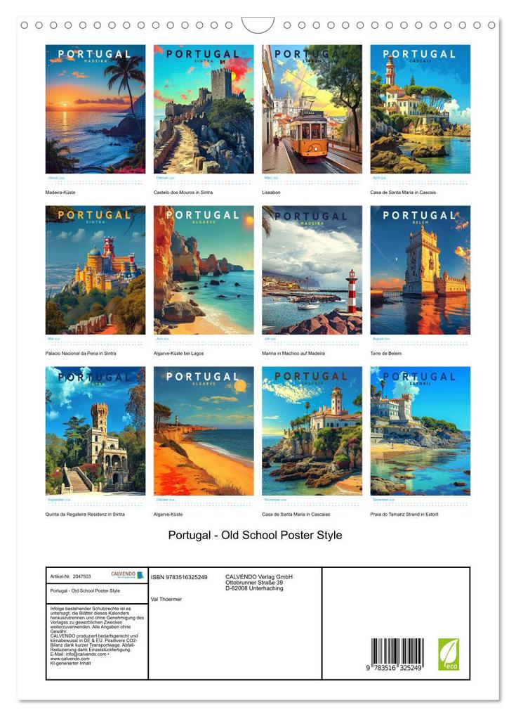 Weitere Ansicht: Portugal - Old School Poster Style (Wandkalender 2026 DIN A3 hoch), CALVENDO Monatskalender | Calvendo, Val Thoermer