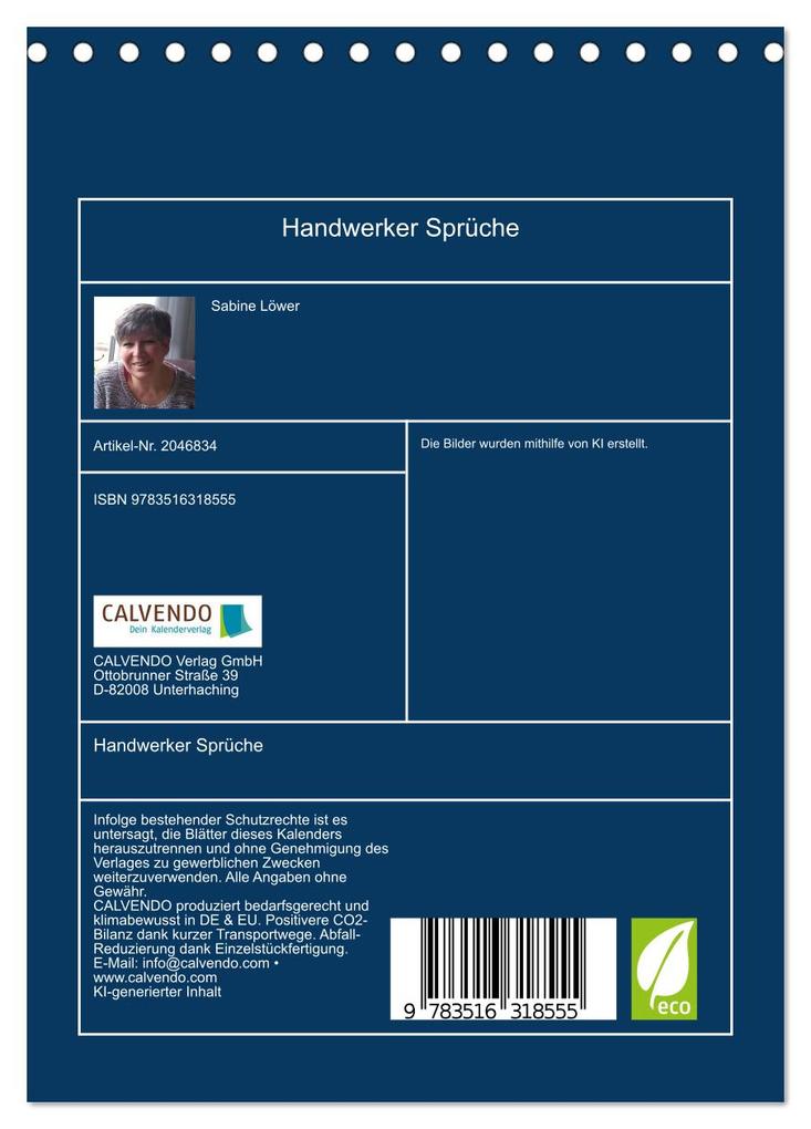 Weitere Ansicht: Handwerker Sprüche (Tischkalender 2026 DIN A5 hoch), CALVENDO Monatskalender | Calvendo, Sabine Löwer