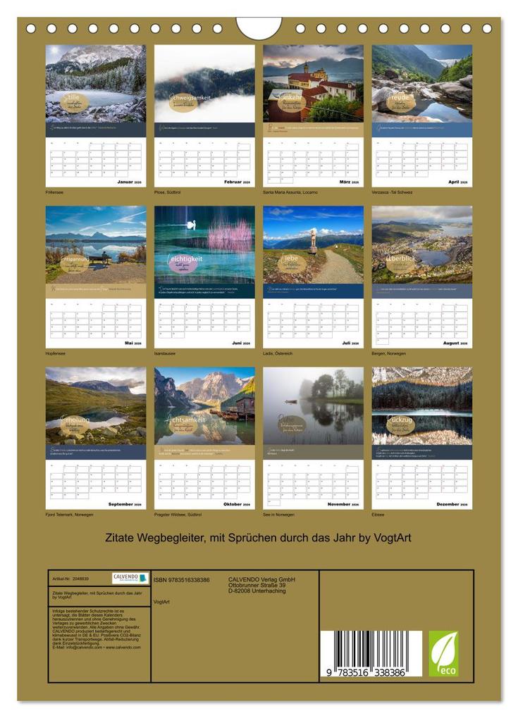 Weitere Ansicht: Zitate Wegbegleiter, mit Sprüchen durch das Jahr by VogtArt (Wandkalender 2026 DIN A4 hoch), CALVENDO Monatskalender | VogtArt VogtArt, Calvendo, VogtArt