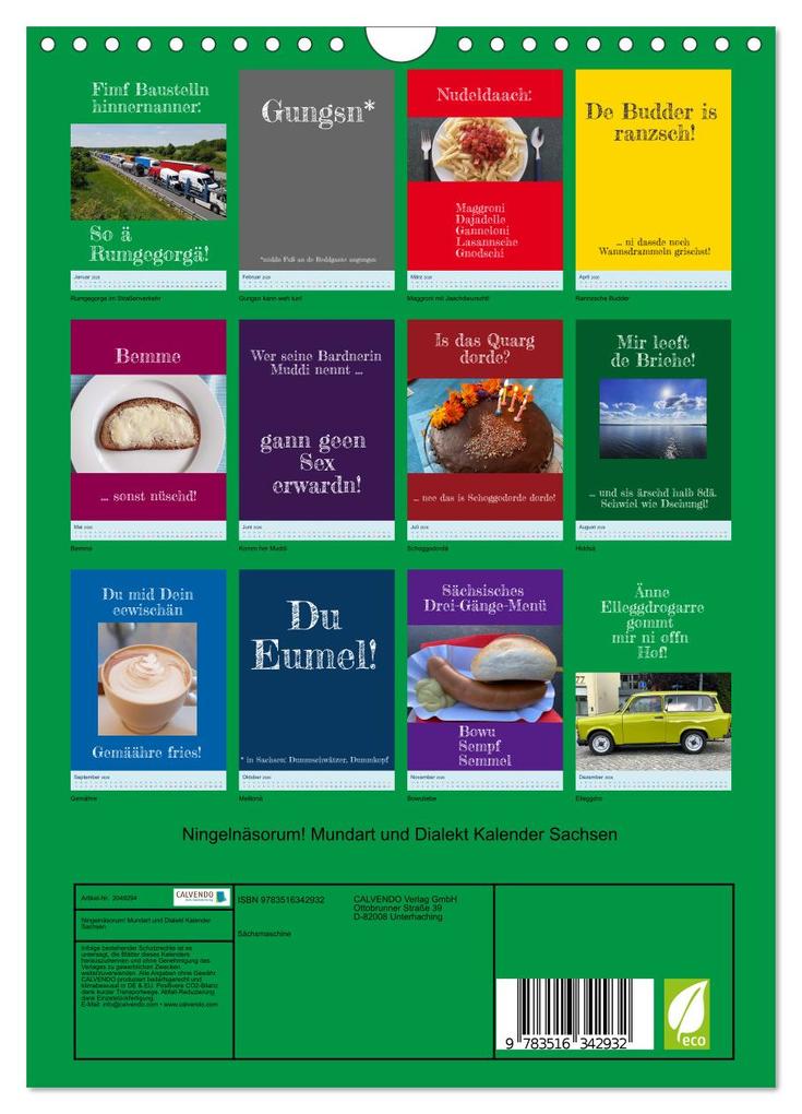 Weitere Ansicht: Ningelnäsorum! Mundart und Dialekt Kalender Sachsen (Wandkalender 2026 DIN A4 hoch), CALVENDO Monatskalender | Sächsmaschine Sächsmaschine, Calvendo, Sächsmaschine