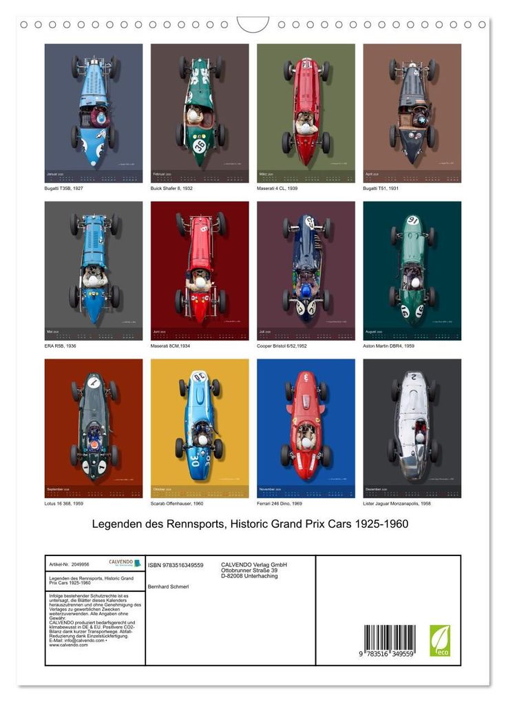Weitere Ansicht: Legenden des Rennsports, Historic Grand Prix Cars 1925-1960 (Wandkalender 2026 DIN A3 hoch), CALVENDO Monatskalender | Bernhard Schmerl, Calvendo