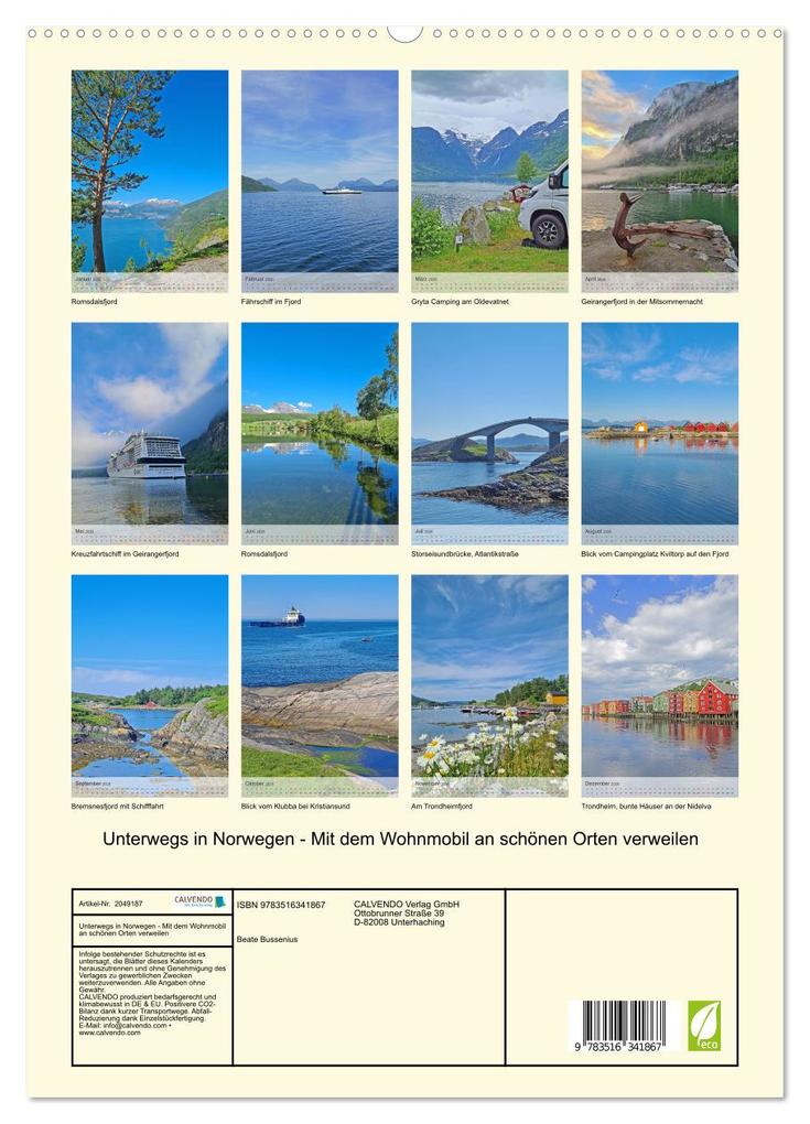 Weitere Ansicht: Unterwegs in Norwegen - Mit dem Wohnmobil an schönen Orten verweilen (hochwertiger Premium Wandkalender 2026 DIN A2 hoch), Kunstdruck in Hochglanz | Beate Bussenius, Calvendo