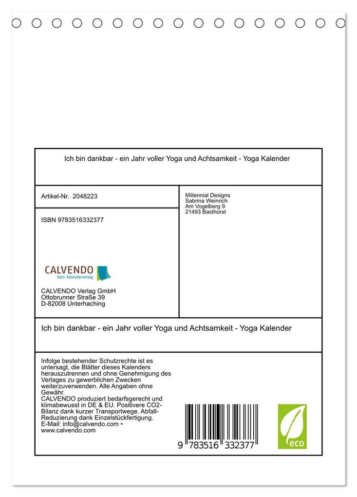 Weitere Ansicht: Ich bin dankbar - ein Jahr voller Yoga und Achtsamkeit - Yoga Kalender (Tischkalender 2026 DIN A5 hoch), CALVENDO Monatskalender | MD-Publishing MD-Publishing, Calvendo, MD-Publishing