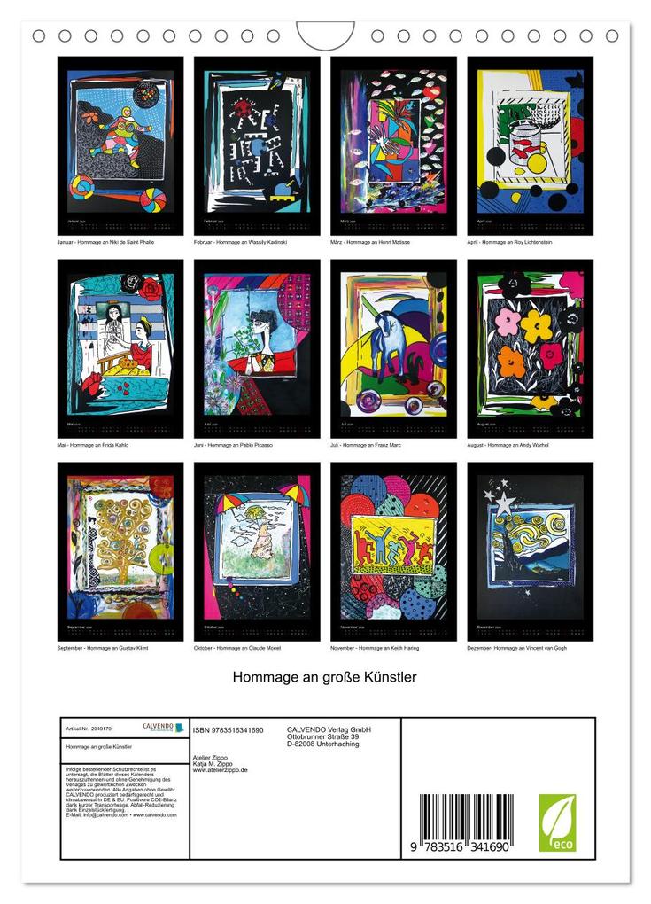 Weitere Ansicht: Hommage an große Künstler (Wandkalender 2026 DIN A4 hoch), CALVENDO Monatskalender | Katja M. Zippo, Calvendo