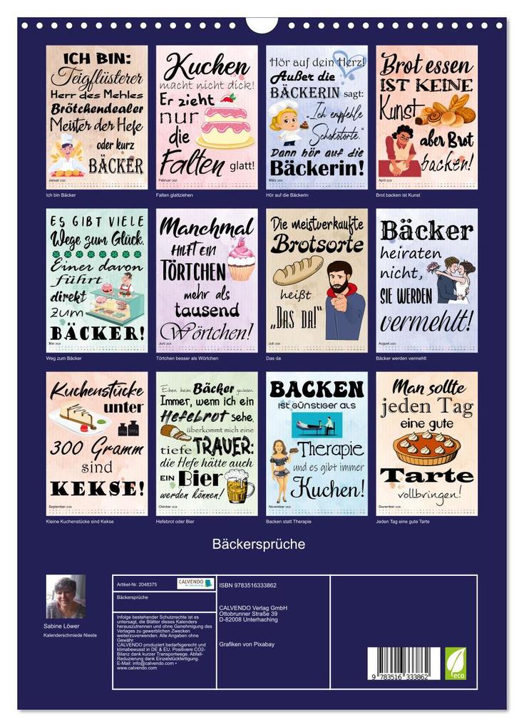 Weitere Ansicht: Bäckersprüche (Wandkalender 2026 DIN A3 hoch), CALVENDO Monatskalender | Sabine Löwer, Calvendo