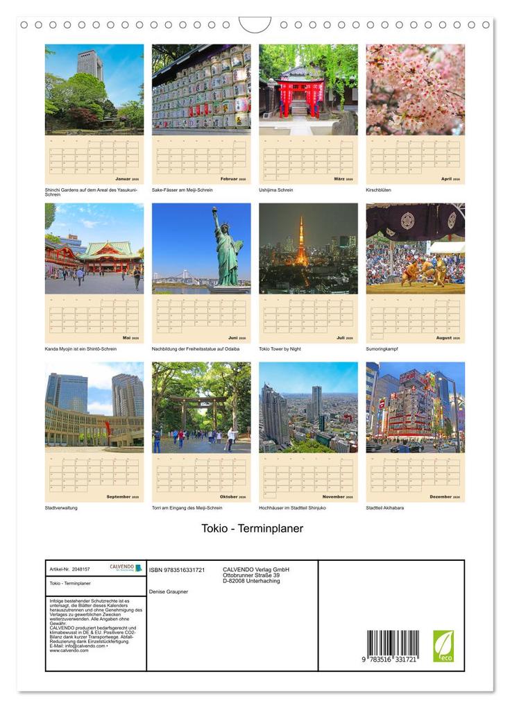 Weitere Ansicht: Tokio - Terminplaner (Wandkalender 2026 DIN A3 hoch), CALVENDO Monatskalender | Denise Graupner, Calvendo