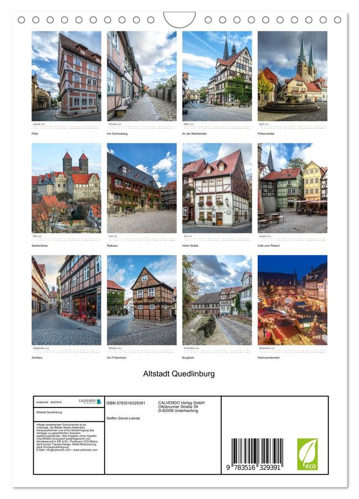 Weitere Ansicht: Altstadt Quedlinburg (Wandkalender 2026 DIN A4 hoch), CALVENDO Monatskalender | Steffen Gierok-Latniak, Calvendo