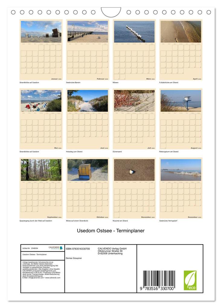 Weitere Ansicht: Usedom Ostsee - Terminplaner (Wandkalender 2026 DIN A4 hoch), CALVENDO Monatskalender | Denise Graupner, Calvendo