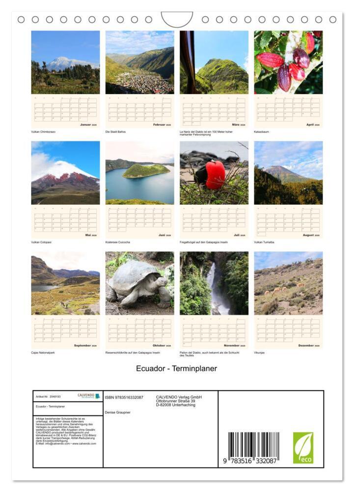 Weitere Ansicht: Ecuador - Terminplaner (Wandkalender 2026 DIN A4 hoch), CALVENDO Monatskalender | Denise Graupner, Calvendo