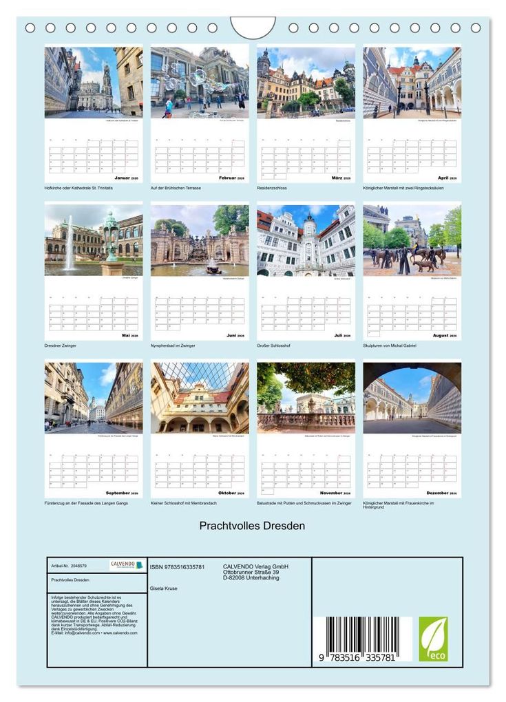 Weitere Ansicht: Prachtvolles Dresden (Wandkalender 2026 DIN A4 hoch), CALVENDO Monatskalender | Gisela Kruse, Calvendo