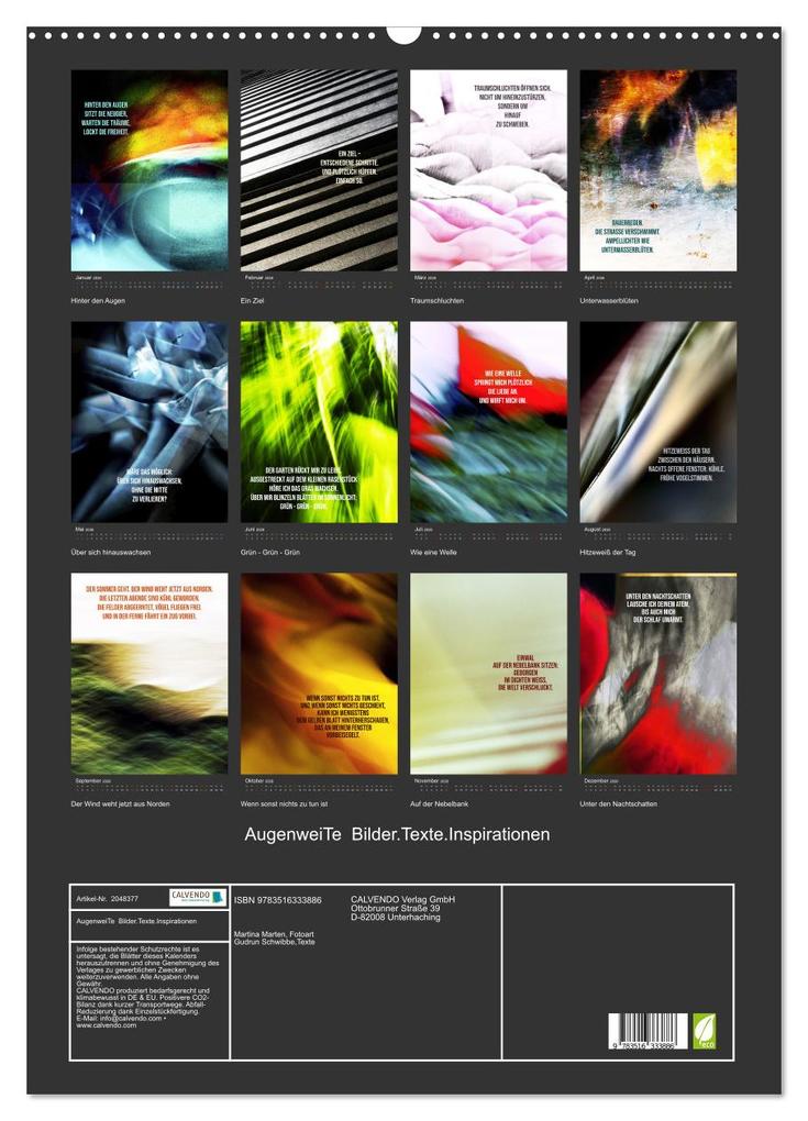 Weitere Ansicht: AugenweiTe Bilder.Texte.Inspirationen (Wandkalender 2026 DIN A2 hoch), CALVENDO Monatskalender | Martina Marten und Gudrun Schwibbe, Calvendo