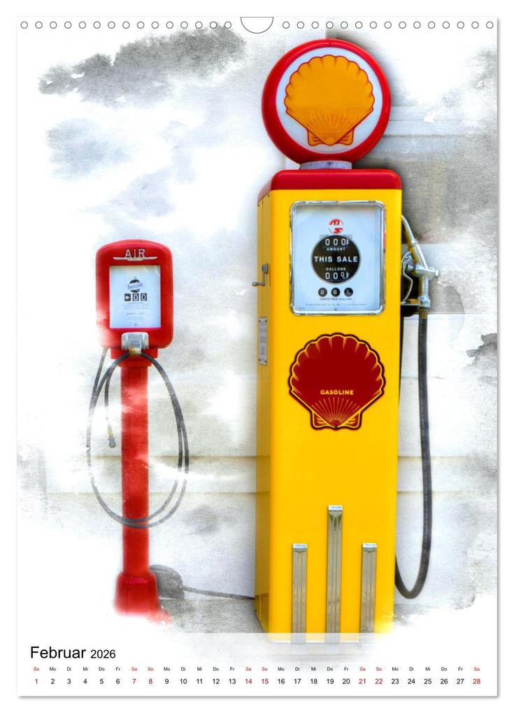 Weitere Ansicht: Gasoline - Vintage Tanksäulen in Szene gesetzt (Wandkalender 2026 DIN A3 hoch), CALVENDO Monatskalender | Renate Utz, Calvendo