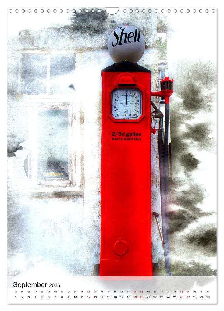 Weitere Ansicht: Gasoline - Vintage Tanksäulen in Szene gesetzt (Wandkalender 2026 DIN A3 hoch), CALVENDO Monatskalender | Renate Utz, Calvendo