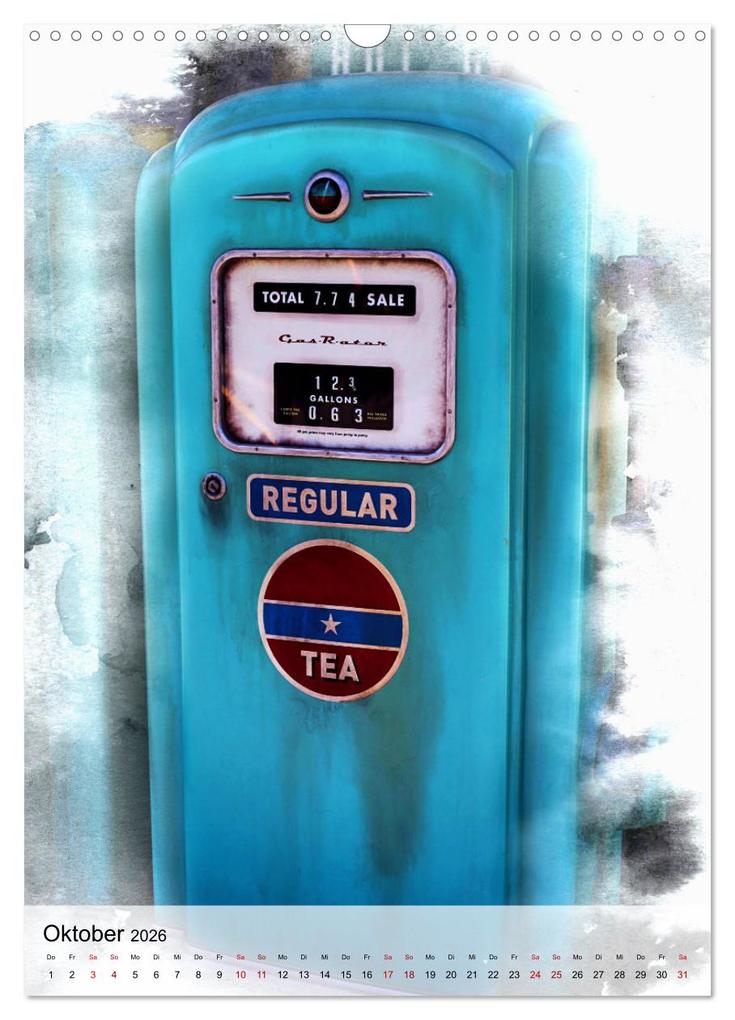 Weitere Ansicht: Gasoline - Vintage Tanksäulen in Szene gesetzt (Wandkalender 2026 DIN A3 hoch), CALVENDO Monatskalender | Renate Utz, Calvendo