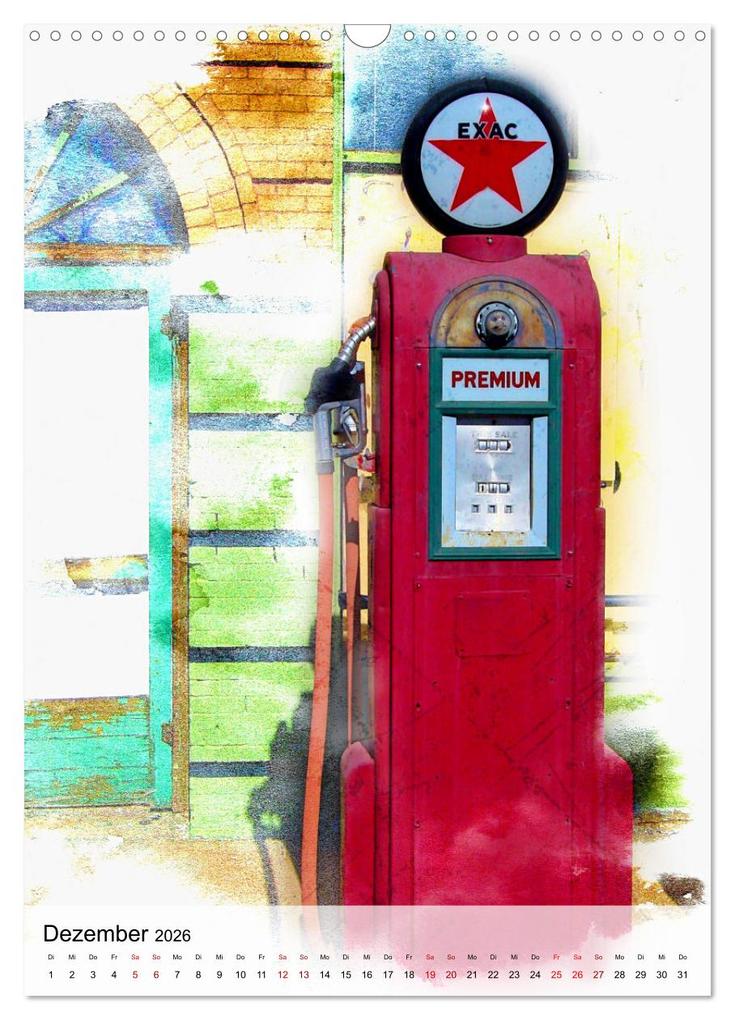Weitere Ansicht: Gasoline - Vintage Tanksäulen in Szene gesetzt (Wandkalender 2026 DIN A3 hoch), CALVENDO Monatskalender | Renate Utz, Calvendo