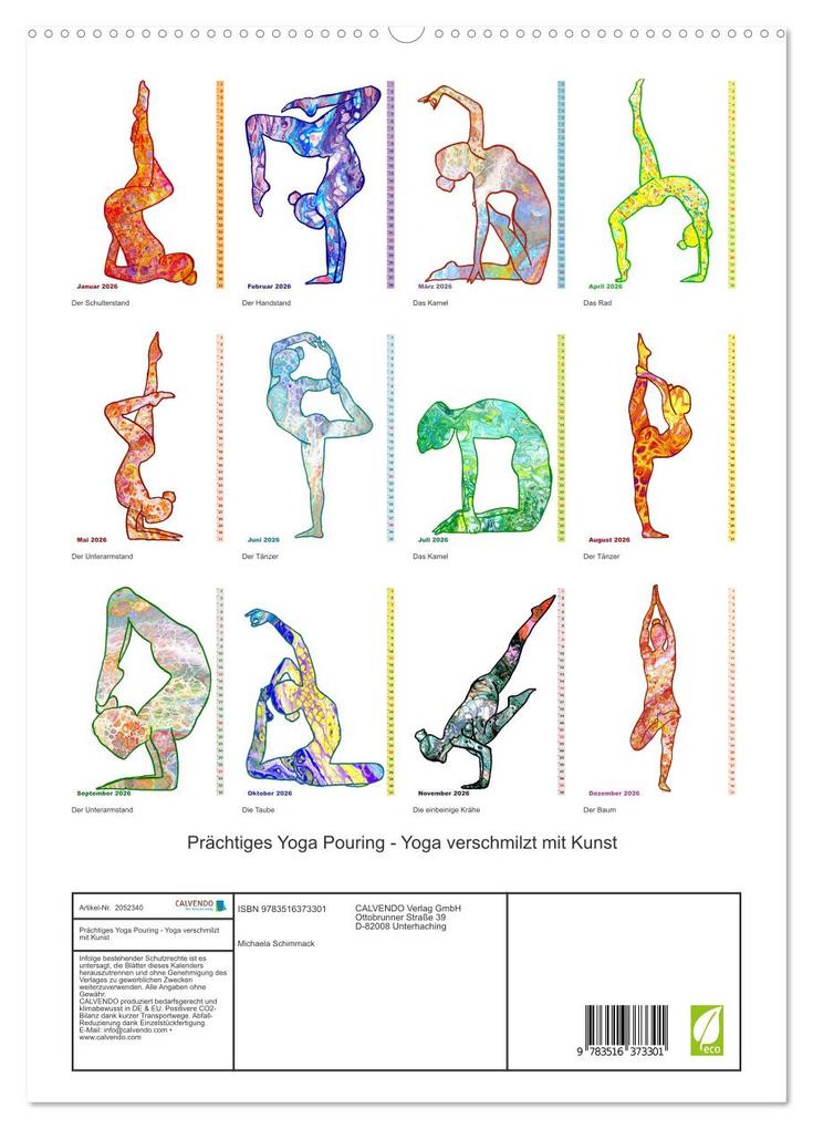 Weitere Ansicht: Prächtiges Yoga Pouring - Yoga verschmilzt mit Kunst (hochwertiger Premium Wandkalender 2026 DIN A2 hoch), Kunstdruck in Hochglanz | Michaela Schimmack, Calvendo