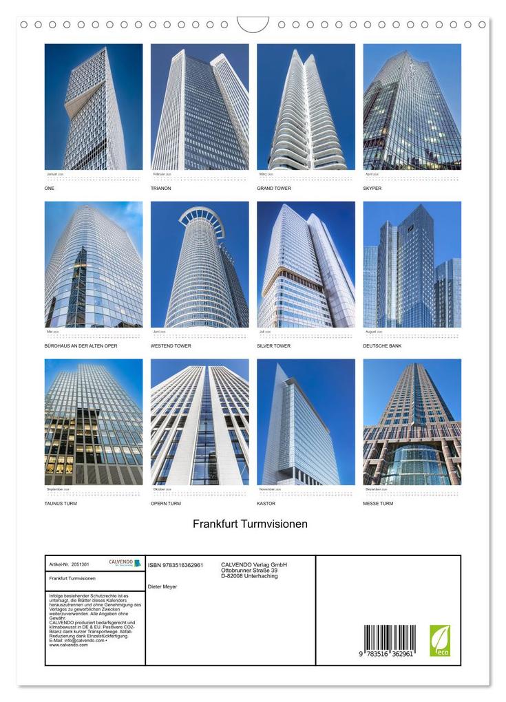 Weitere Ansicht: Frankfurt Turmvisionen (Wandkalender 2026 DIN A3 hoch), CALVENDO Monatskalender | Dieter Meyer, Calvendo