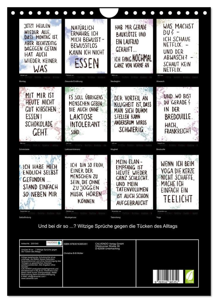 Weitere Ansicht: Und bei dir so ...? Witzige Sprüche gegen die Tücken des Alltags (Wandkalender 2026 DIN A4 hoch), CALVENDO Monatskalender | Christine B-B Müller, Calvendo