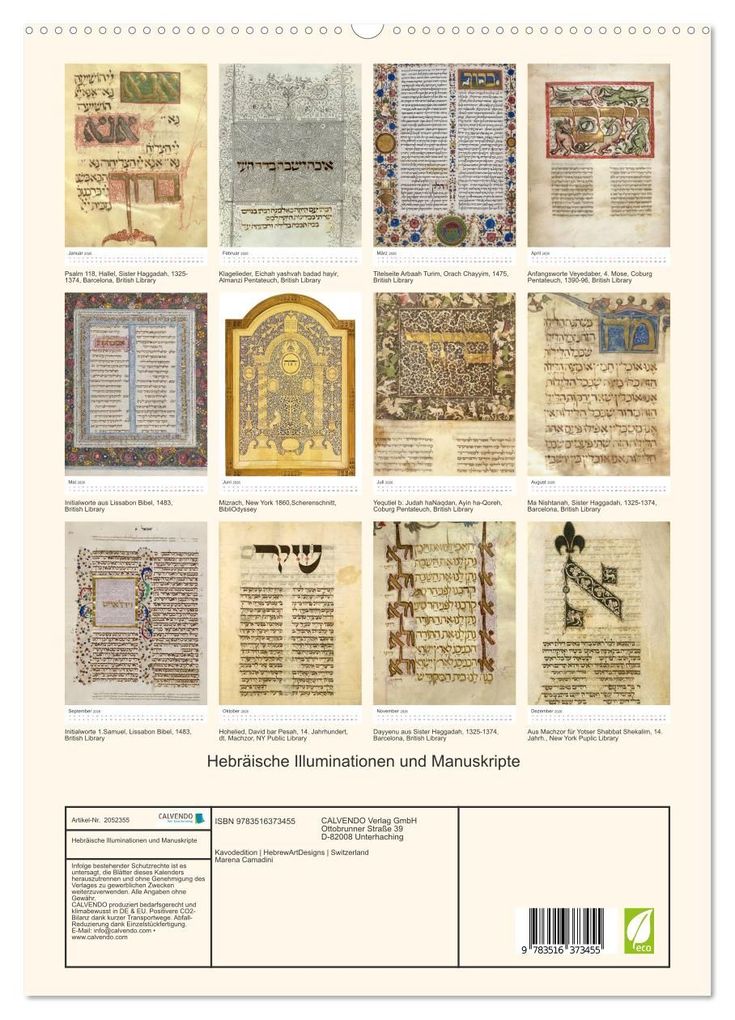 Weitere Ansicht: Hebräische Illuminationen und Manuskripte (hochwertiger Premium Wandkalender 2026 DIN A2 hoch), Kunstdruck in Hochglanz | Kavodedition HebrewArtDesigns Switzerland Marena Camadini, Calvendo