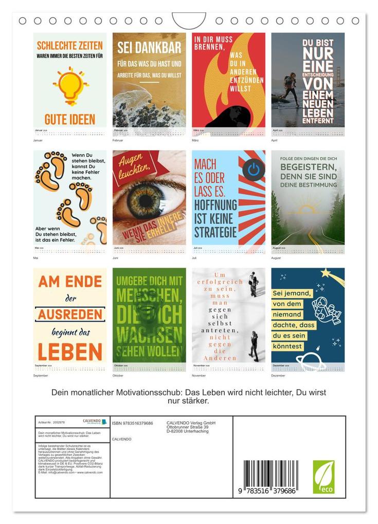 Weitere Ansicht: Dein monatlicher Motivationsschub: Das Leben wird nicht leichter, Du wirst nur stärker. (Wandkalender 2026 DIN A4 hoch), CALVENDO Monatskalender | CALVENDO CALVENDO, Calvendo