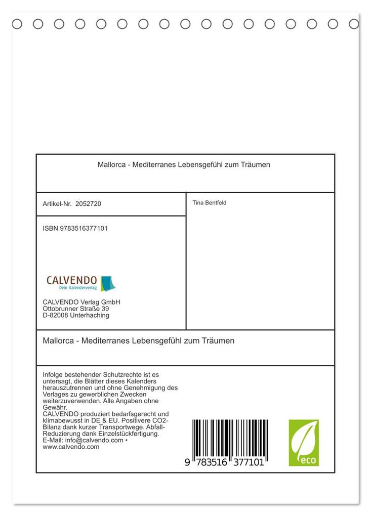 Weitere Ansicht: Mallorca - Mediterranes Lebensgefühl zum Träumen (Tischkalender 2026 DIN A5 hoch), CALVENDO Monatskalender | Tina Bentfeld, Calvendo