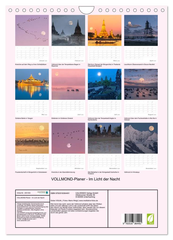 Weitere Ansicht: VOLLMOND-Planer - Im Licht der Nacht (Wandkalender 2026 DIN A4 hoch), CALVENDO Monatskalender | Globe VISUAL, Calvendo