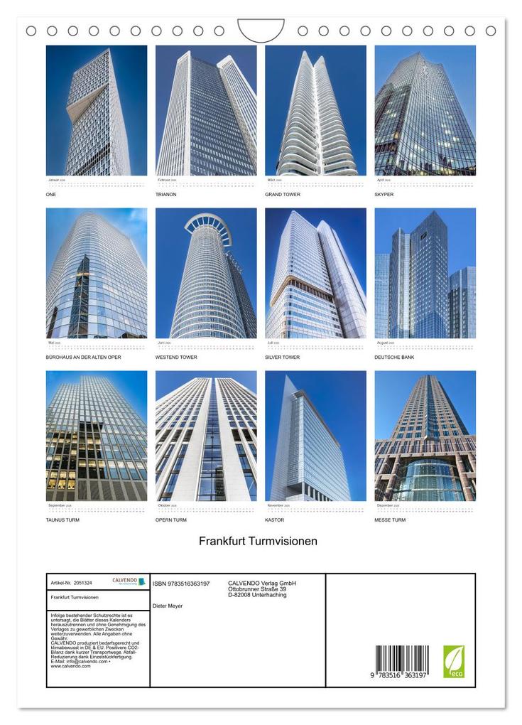 Weitere Ansicht: Frankfurt Turmvisionen (Wandkalender 2026 DIN A4 hoch), CALVENDO Monatskalender | Dieter Meyer, Calvendo