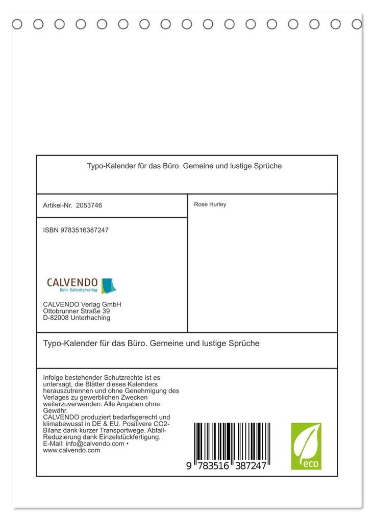 Weitere Ansicht: Typo-Kalender für das Büro. Gemeine und lustige Sprüche (Tischkalender 2026 DIN A5 hoch), CALVENDO Monatskalender | Rose Hurley, Calvendo