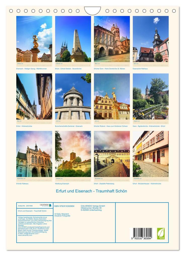 Weitere Ansicht: Erfurt und Eisenach - Traumhaft Schön (Wandkalender 2026 DIN A4 hoch), CALVENDO Monatskalender | Gaby Wojciech, Calvendo