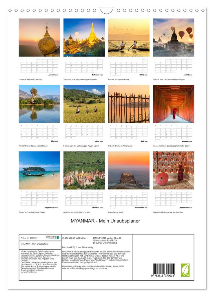 Weitere Ansicht: MYANMAR - Mein Urlaubsplaner (Wandkalender 2026 DIN A3 hoch), CALVENDO Monatskalender | BuddhaART BuddhaART, Calvendo, BuddhaART