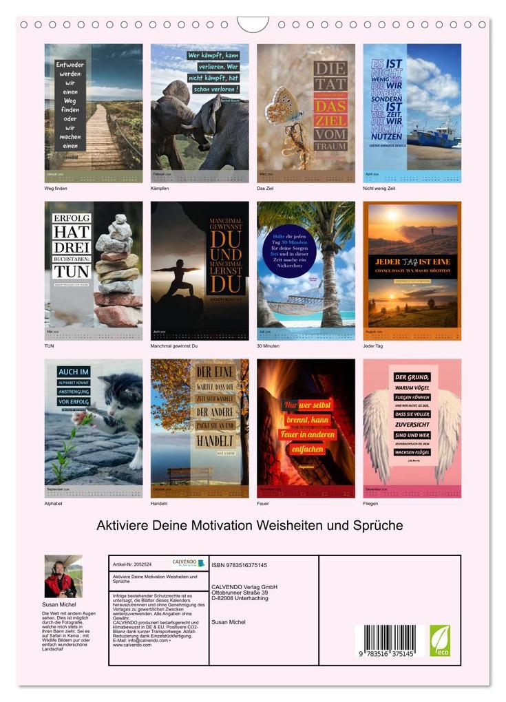 Weitere Ansicht: Aktiviere Deine Motivation Weisheiten und Sprüche (Wandkalender 2026 DIN A3 hoch), CALVENDO Monatskalender | Susan Michel, Calvendo