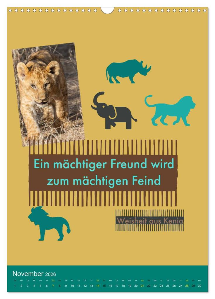 Weitere Ansicht: Kenia..mit einem Hauch Poesie - Weisheiten und Zitate (Wandkalender 2026 DIN A3 hoch), CALVENDO Monatskalender | Susan Michel, Calvendo