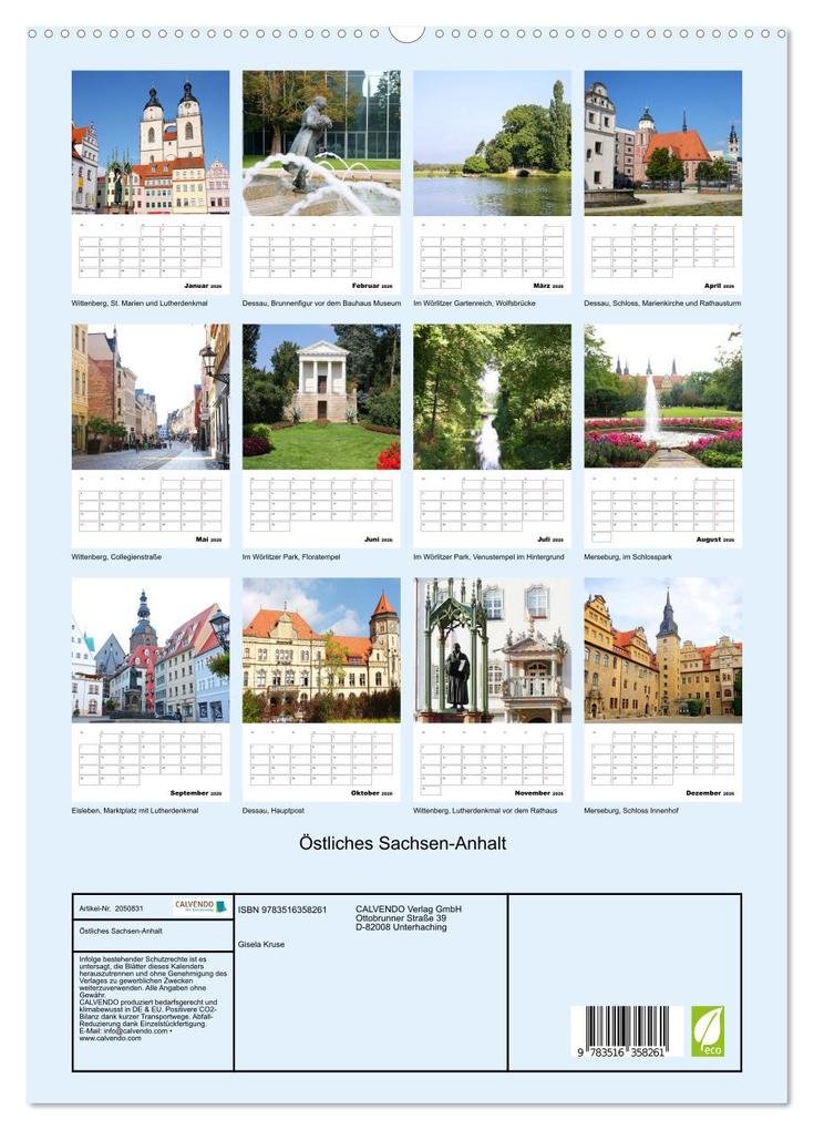 Weitere Ansicht: Östliches Sachsen-Anhalt (Wandkalender 2026 DIN A2 hoch), CALVENDO Monatskalender | Gisela Kruse, Calvendo