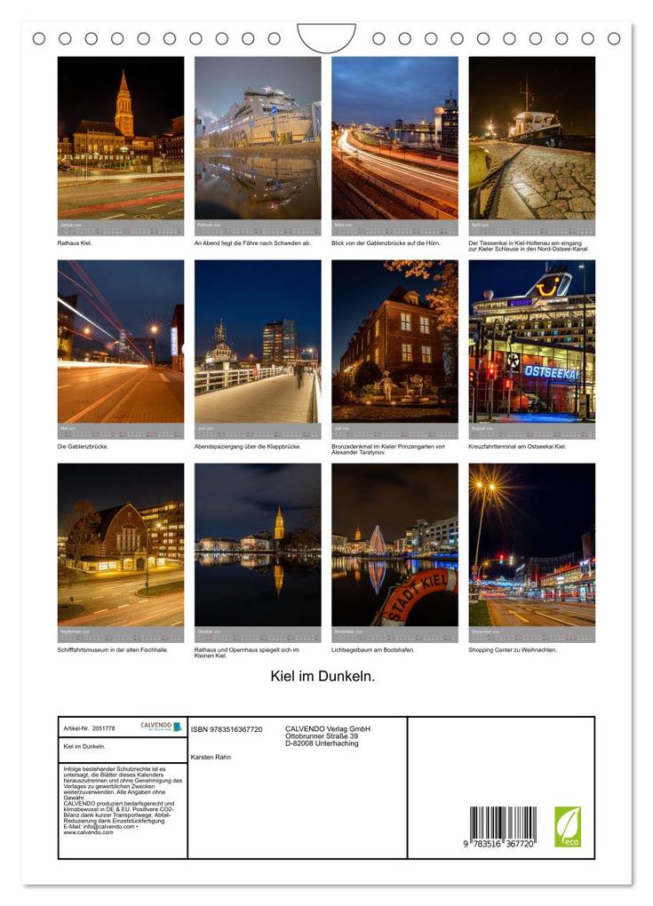 Weitere Ansicht: Kiel im Dunkeln. (Wandkalender 2026 DIN A4 hoch), CALVENDO Monatskalender | Karsten Rahn, Calvendo