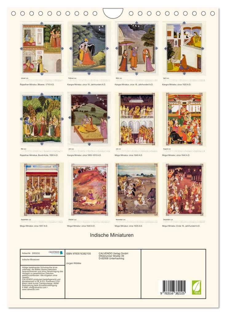 Weitere Ansicht: Indische Miniaturen (Wandkalender 2026 DIN A4 hoch), CALVENDO Monatskalender | Jürgen Wöhlke, Calvendo