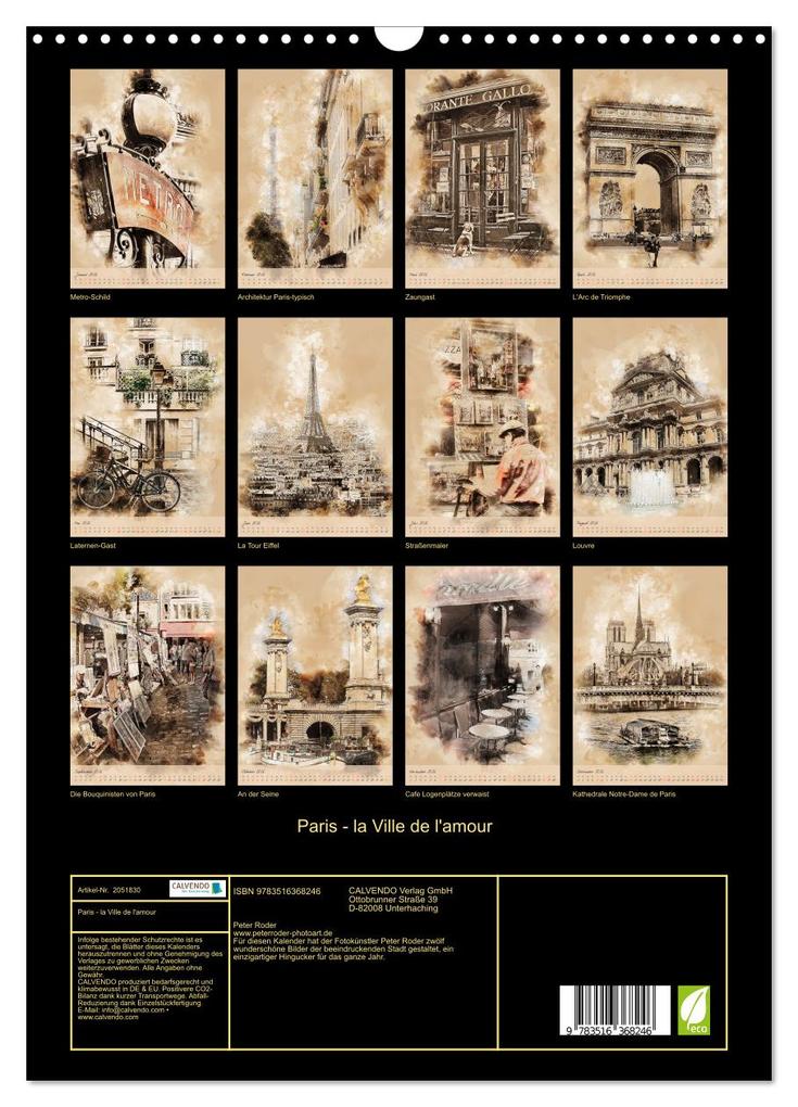 Weitere Ansicht: Paris - la Ville de l'amour (Wandkalender 2026 DIN A3 hoch), CALVENDO Monatskalender | Peter Roder, Calvendo