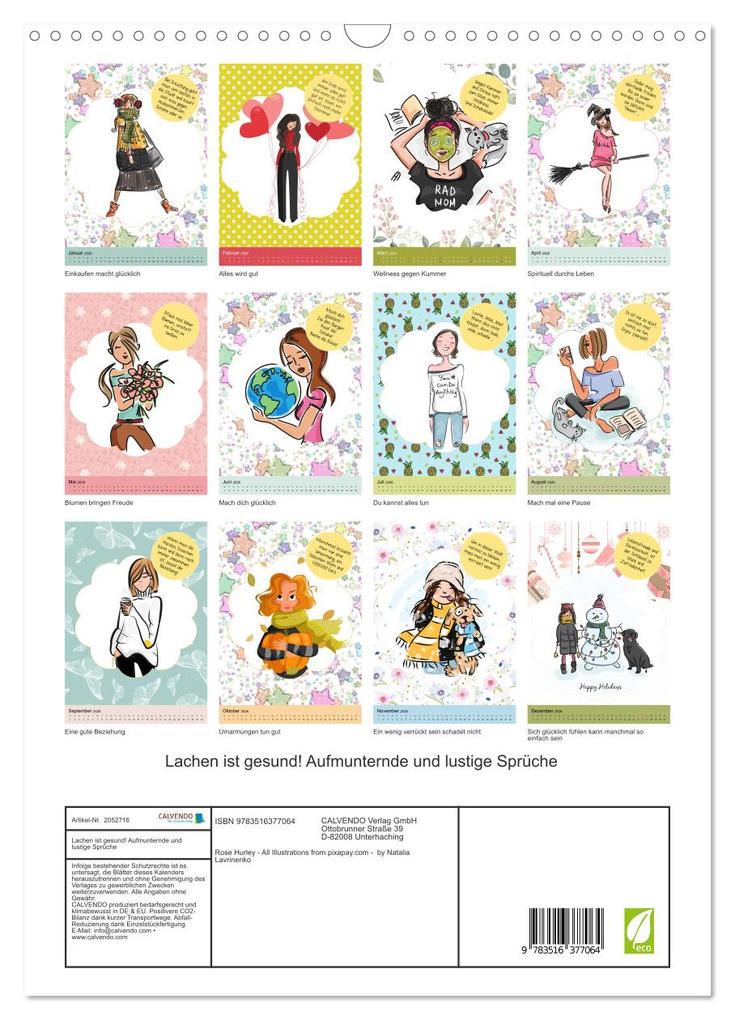 Weitere Ansicht: Lachen ist gesund! Aufmunternde und lustige Sprüche (Wandkalender 2026 DIN A3 hoch), CALVENDO Monatskalender | Rose Hurley, Calvendo