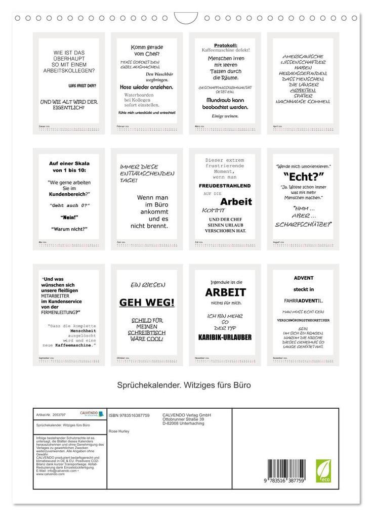 Weitere Ansicht: Sprüchekalender. Witziges fürs Büro (Wandkalender 2026 DIN A3 hoch), CALVENDO Monatskalender | Rose Hurley, Calvendo