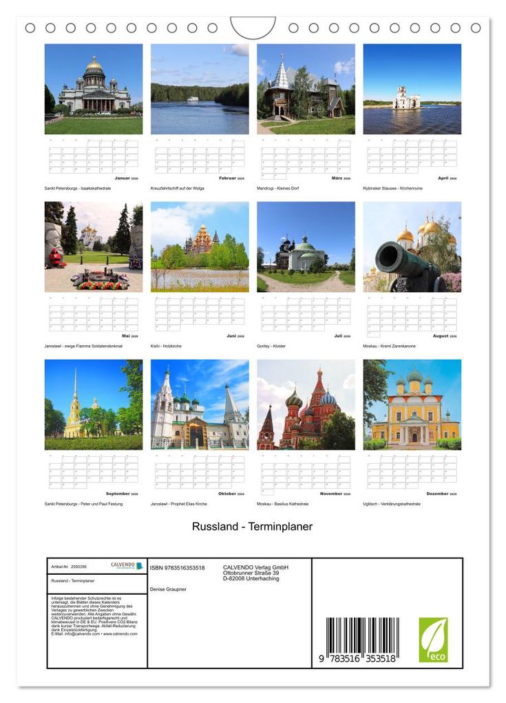 Weitere Ansicht: Russland - Terminplaner (Wandkalender 2026 DIN A4 hoch), CALVENDO Monatskalender | Denise Graupner, Calvendo