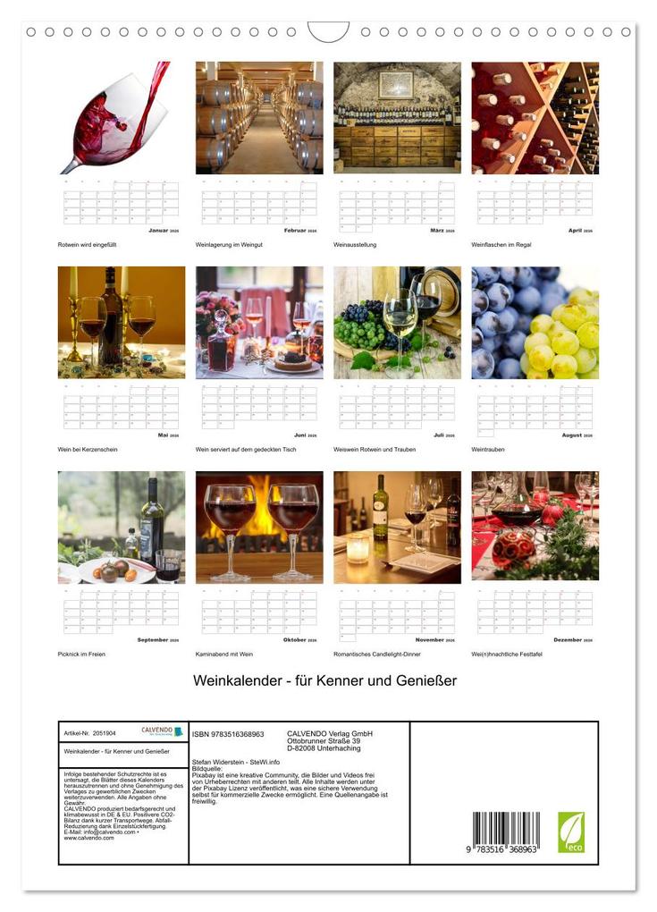 Weitere Ansicht: Weinkalender - für Kenner und Genießer (Wandkalender 2026 DIN A3 hoch), CALVENDO Monatskalender | Stefan Widerstein - SteWi.info, Calvendo