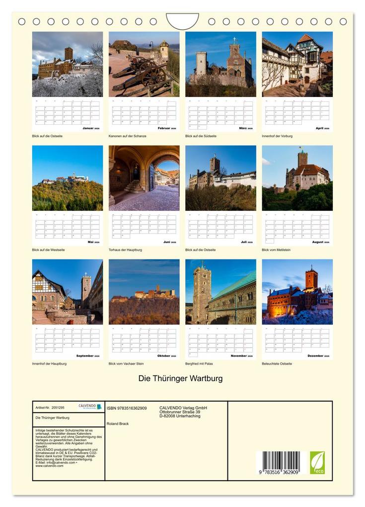 Weitere Ansicht: Die Thüringer Wartburg (Wandkalender 2026 DIN A4 hoch), CALVENDO Monatskalender | Roland Brack, Calvendo