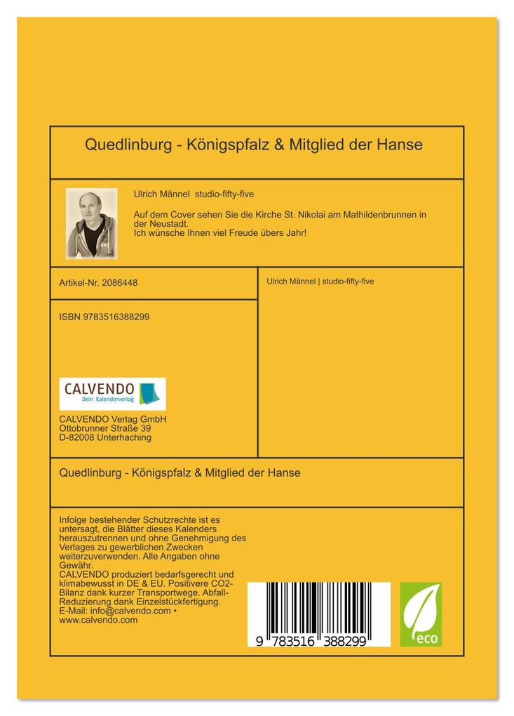 Weitere Ansicht: Quedlinburg - Königspfalz & Mitglied der Hanse (Tischkalender 2026 DIN A5 hoch), CALVENDO Monatskalender | Ulrich Männel studio-fifty-five, Calvendo