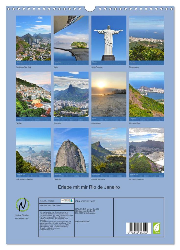 Weitere Ansicht: Erlebe mit mir Rio de Janeiro (Wandkalender 2026 DIN A3 hoch), CALVENDO Monatskalender | Nadine Büscher, Calvendo