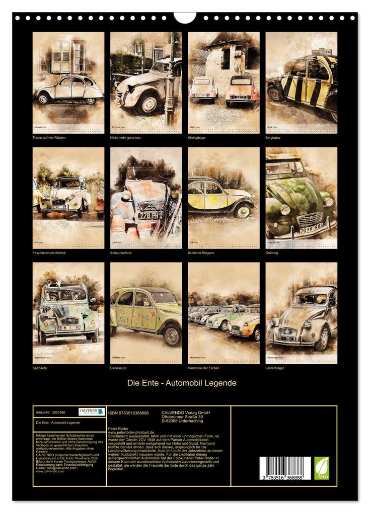 Weitere Ansicht: Die Ente - Automobil Legende (Wandkalender 2026 DIN A3 hoch), CALVENDO Monatskalender | Peter Roder, Calvendo