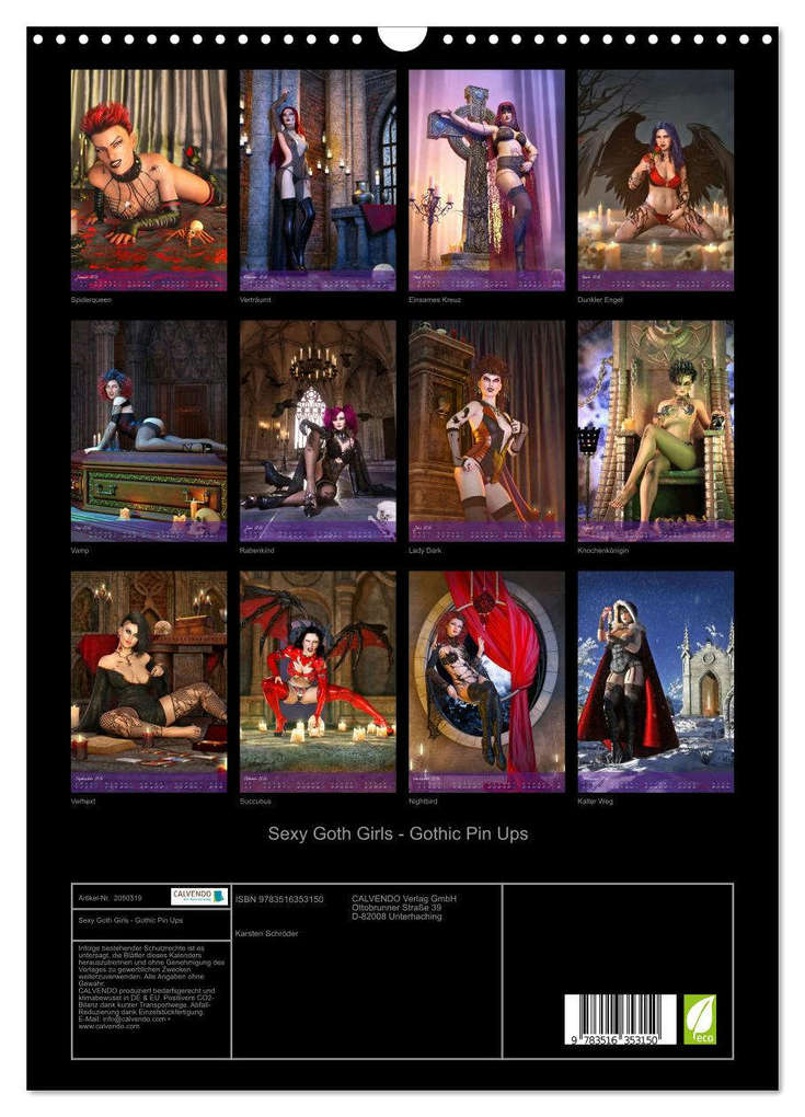 Weitere Ansicht: Sexy Goth Girls - Gothic Pin Ups (Wandkalender 2026 DIN A3 hoch), CALVENDO Monatskalender | Karsten Schröder, Calvendo