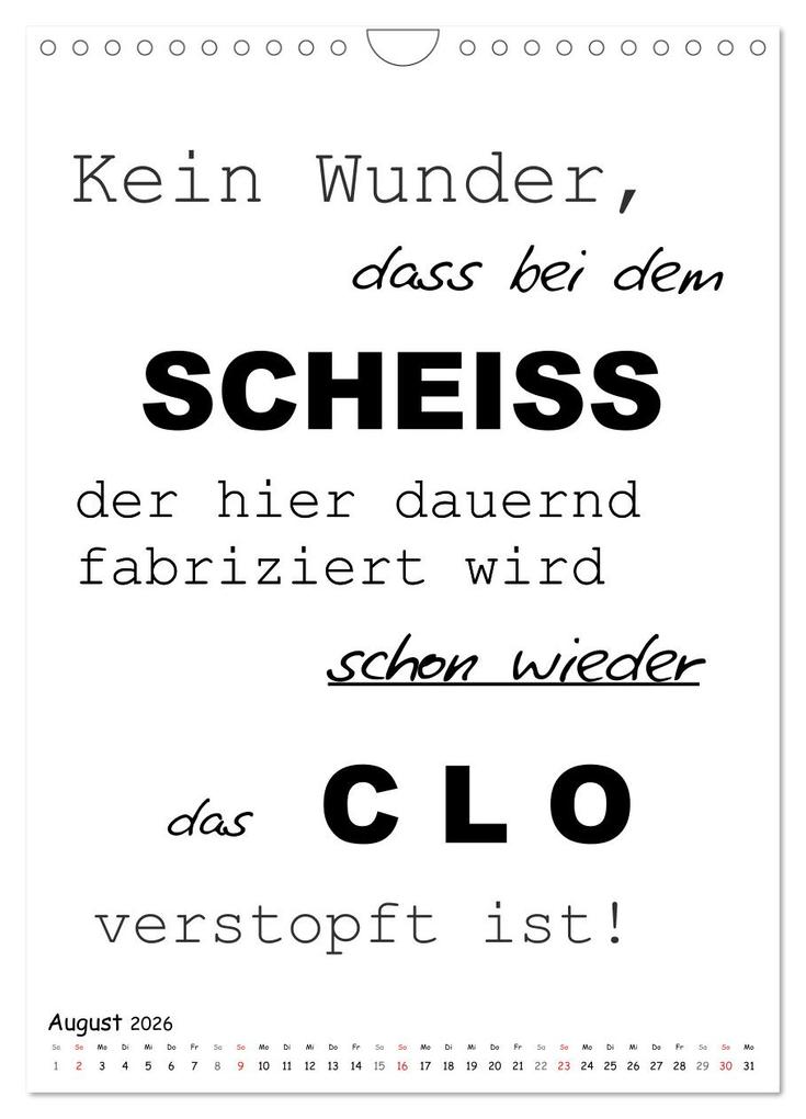 Weitere Ansicht: Typo-Kalender für das Büro. Gemeine und lustige Sprüche (Wandkalender 2026 DIN A4 hoch), CALVENDO Monatskalender | Rose Hurley, Calvendo