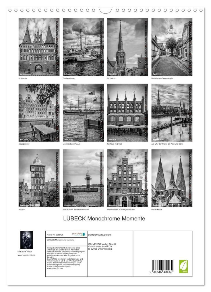 Weitere Ansicht: LÜBECK Monochrome Momente (Wandkalender 2026 DIN A3 hoch), CALVENDO Monatskalender | Calvendo, Melanie Viola