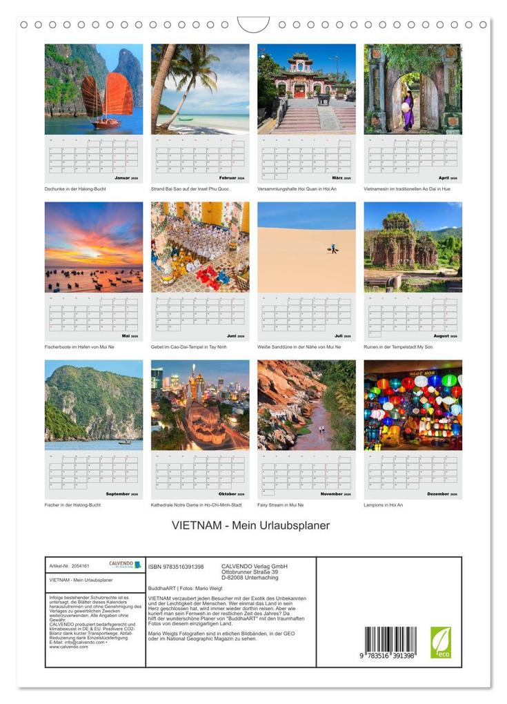 Weitere Ansicht: VIETNAM - Mein Urlaubsplaner (Wandkalender 2026 DIN A3 hoch), CALVENDO Monatskalender | Calvendo, BuddhaART, BuddhaART BuddhaART