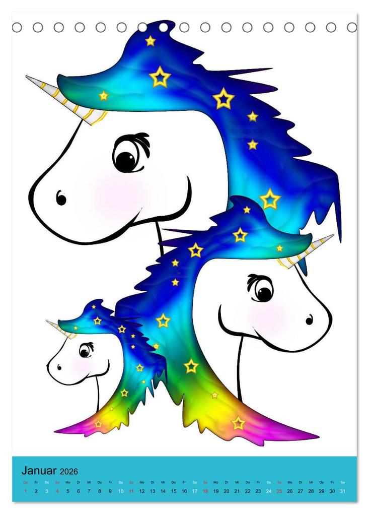 Weitere Ansicht: Bunte Einhörner (Tischkalender 2026 DIN A5 hoch), CALVENDO Monatskalender | Calvendo, Digital-Art, Digital-Art Digital-Art